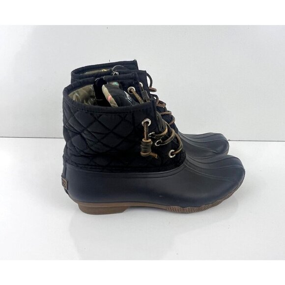 Sperry Saltwater Quilted Duck Boot Black Size 7 M Waterproof Rain Snow - Picture 7 of 8